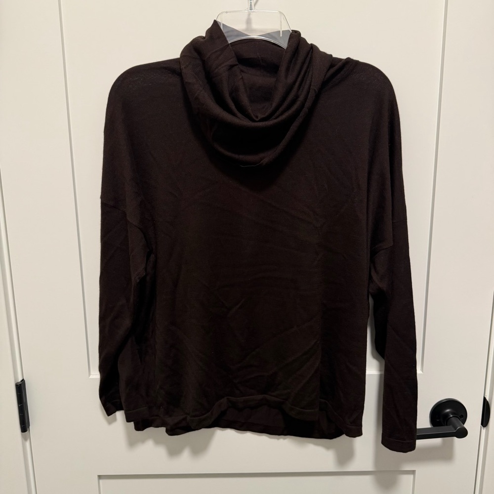 $890 NWT Dusan Large Brown Cowl Neck Sweater Cashmere Silk Pullover Saks Jandel